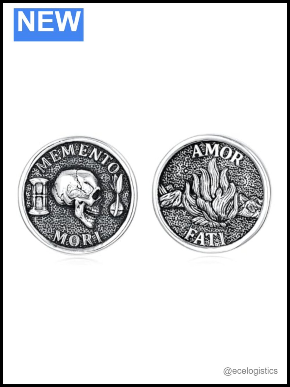 Memento Mori Stud Earrings S925 Sterling Silver Screw Back 13.8mm